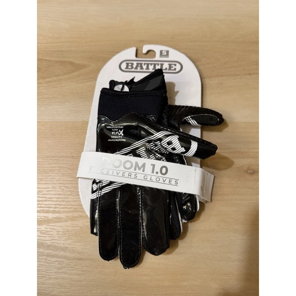 Battle Doom 1.0 Youth Small Junior Football Receiver Gloves Black White